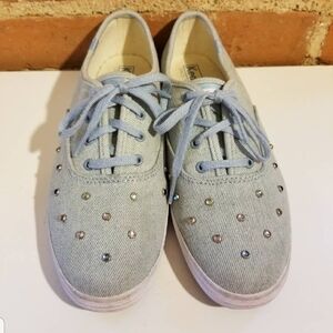 Keds Blue Canvas Denim Sneakers Rhinestones Vintage 90s Kicks Preppy Casual 80s